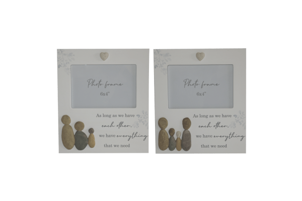 White Wooden Photo Frame 6x4" With Real Stone People - Ideal for Family Pictures